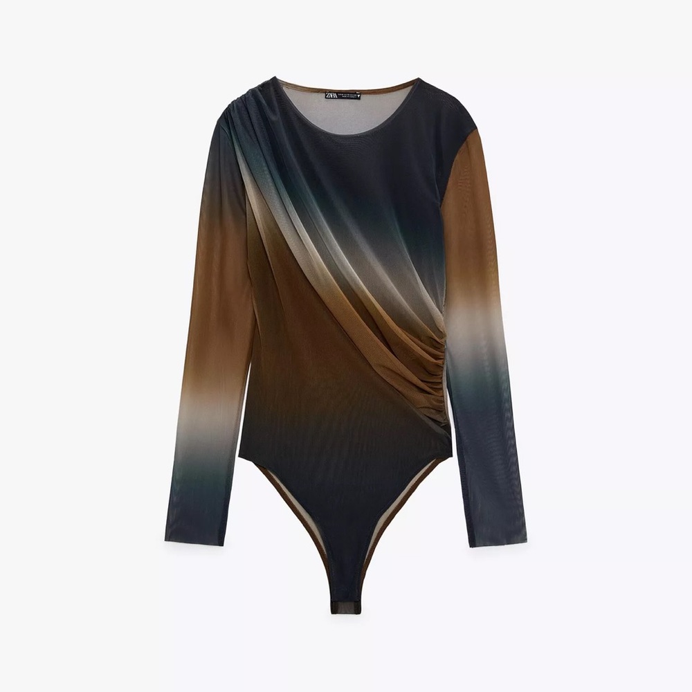 Zara Tulle Brown and Blue Bodysuit